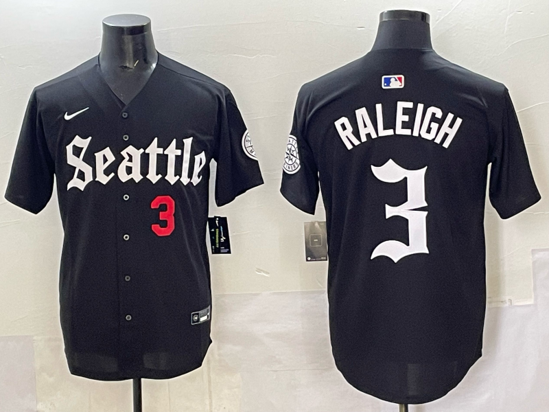 Men Seattle Mariners #3 Raleigh black MLB 2025 Nike jersey 008